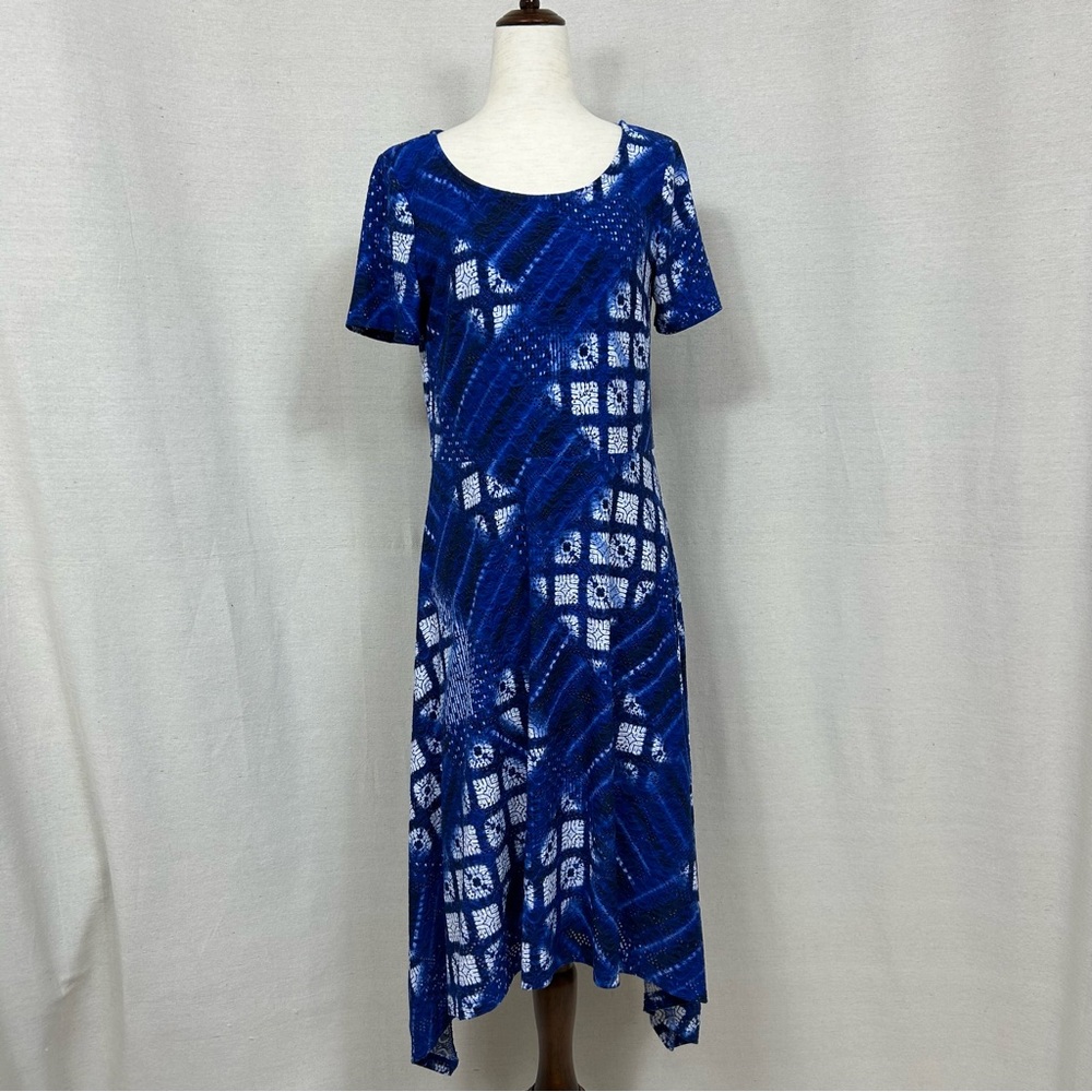 Dana Buchman Royal Blue & White Short Sleeve Asymmetrical Dress